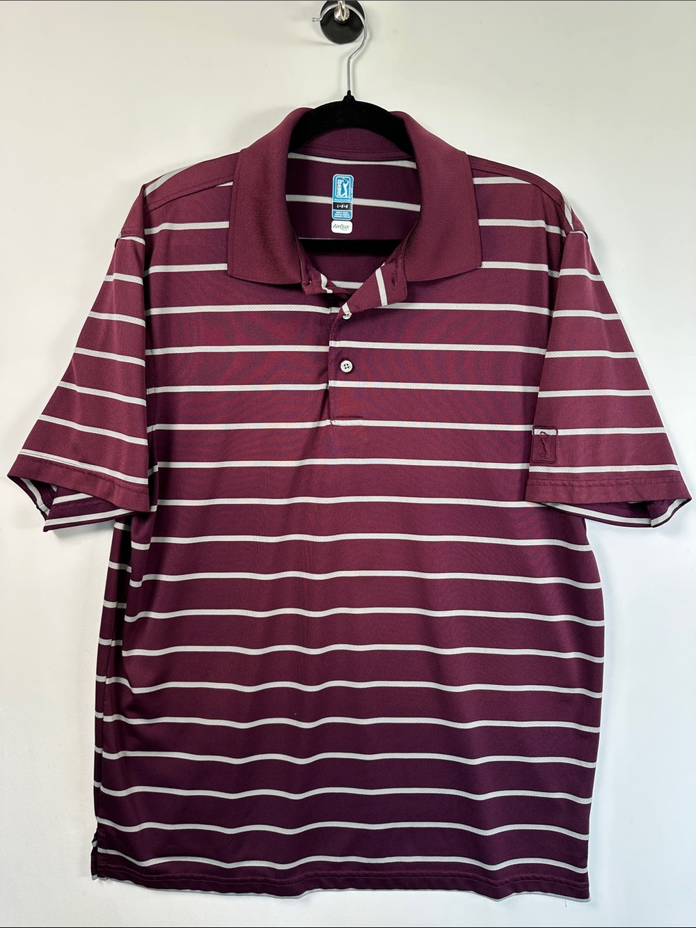 PGA Tour Men’s Burgundy Striped Golf Polo Shirt Size L